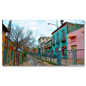 Αφίσα (Αργεντινή, La Boca, Buenos Aires, κτίρια, ουρανός, δρόμοι, δέντρο, πόλη)